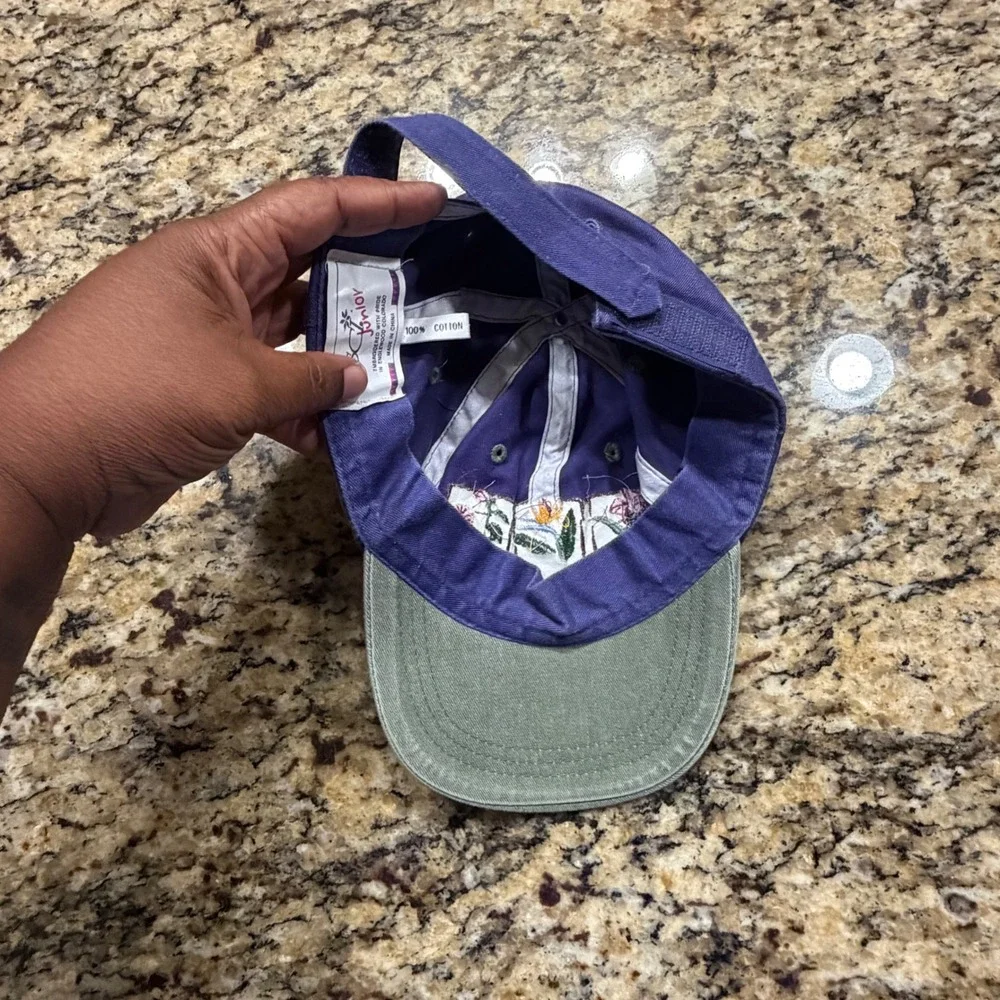 SCI Junior Sanibel Island Embroidered Floral Hat Girls Purple Green Cotton Cap